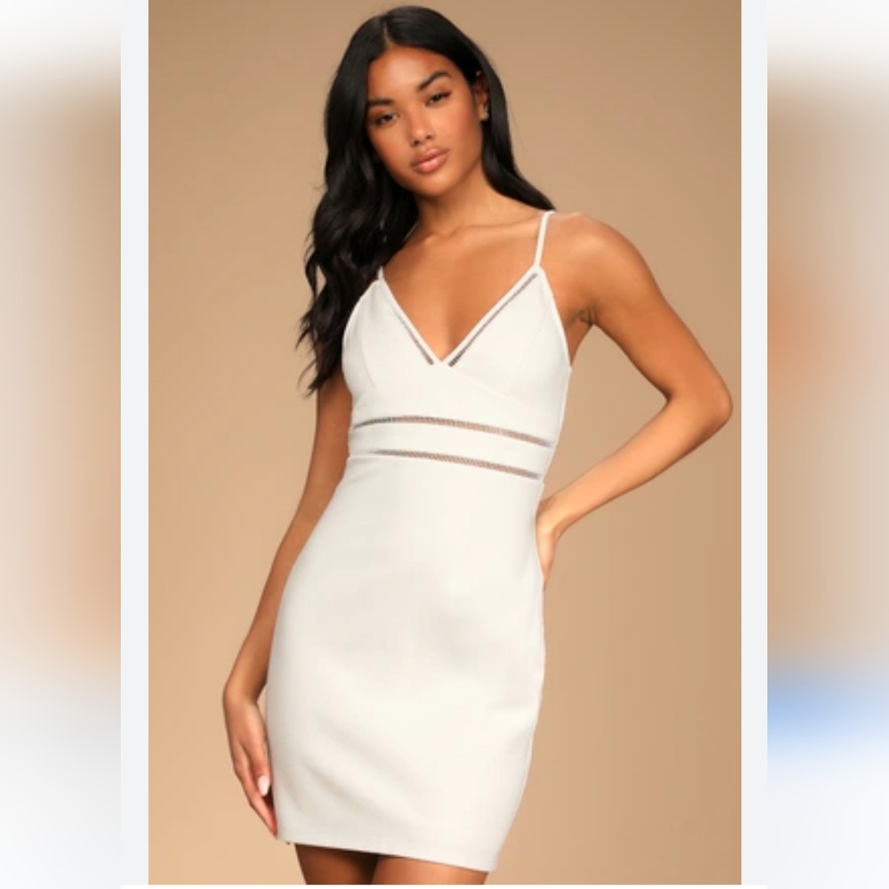 Lulu's Cocktails and Confidence White Crochet Bodycon Mini Dress Size L